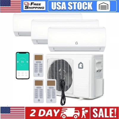 GRVEE 28000 BTU 18K+9K+9k 3 Zone Mini Split Air Conditioner 20 SEER2 AC with Heat Pump