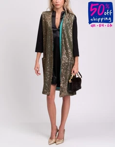 RRP€139 DIXIE Tulle Vest Size M Sequins Lined Open Front Longline Made in Italy - Picture 1 of 8