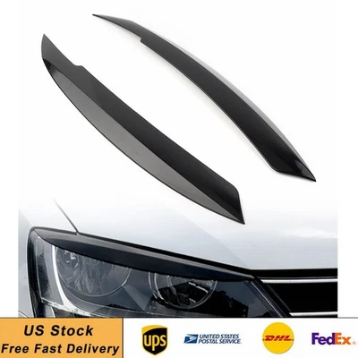 Glossy Black Headlight Eyelid Eyebrow Cover For VW Jetta MK6 2010 2011 2012-2018 - Image 1 of 4