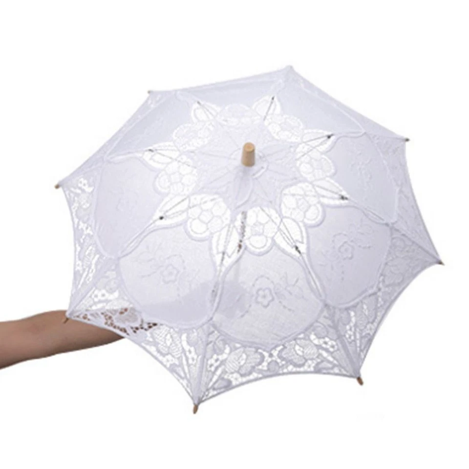 1xSombrilla Mujer Blanco Beige Nupcial Bordado Encaje Paraguas Boda Fiesta Accesorios Foto 1 de 4
