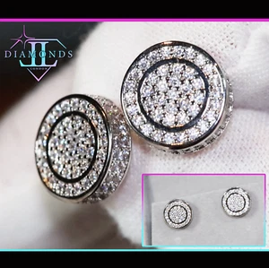 Mens Iced Out Ear Studs, Silver Diamond Ear Studs, Hip Hop Diamond Ear Studs - Picture 1 of 7