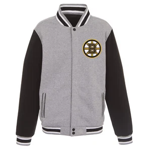 NHL Boston Bruins Reversible Full Snap Fleece Jacket JH Design Front Logos - Picture 1 of 5