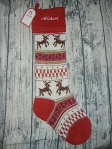 Pottery Barn Kids Fair Isle knit Reindeer Stocking Christmas mono Michael New - Picture 1 of 2