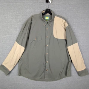 Cabelas Mens Shirt xl Green Tan Shooting Hunting Left Canvas Hunting Camping - Picture 1 of 7