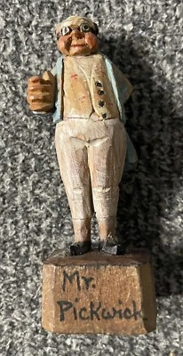 Estatuilla de madera tallada a mano vintage de Charles Dickens ANRI Mr Pickwick años 20 Italia Foto 1 de 4