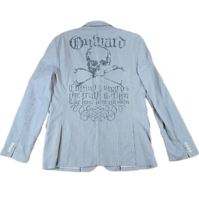 NWT Express White Gray SEERSUCKER Sport Coat SKULL Crossbones Jacket Blazer 40R - Image 1 of 4