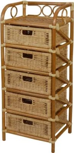 Rattan-Kommode Badregal 5 Schubfächer Rattan Regal Standregal 5 Schübe (Honig) - Bild 1 von 8