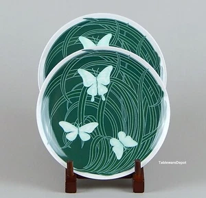 Neiman Marcus, 2 Vorspeisen/Dessertteller NEUWERTIG/HERVORRAGEND+, weiße Schmetterlinge, grün - Bild 1 von 3