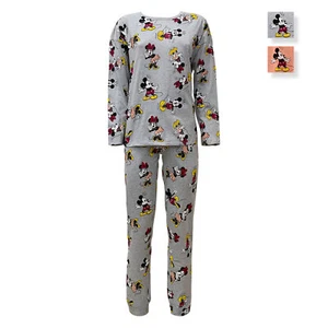 Pigiama lungo donna Disney Minnie Mouse maglia pantalone ragazza in cotone 5693 - Picture 1 of 7