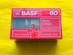 3x taśmy kasetowe BASF Ferro Extra I 60 1988 + oryginalne opakowanie + zapieczętowane + w opakowaniu +
