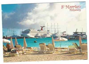 MS Carnival Victory Cruise Ship... pieza atracada en St. Maarten vista a la playa - Imagen 1 de 1