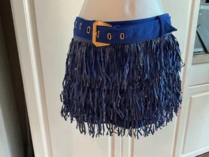 Neu Cloud Ten Strass Fransen Mini Skort Rock blau Gr. S Gürtel Hippie Tanz - Bild 1 von 8