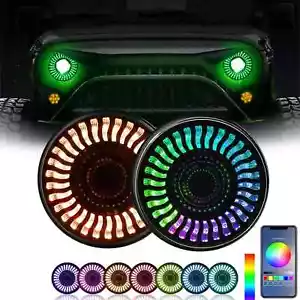 RGB 9" LED Demon Headlights Hi/Lo Chasing DRL For Jeep Wrangler JL Gladiator JT - Picture 1 of 9