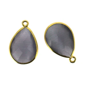Gemstone Pendant-Gold Plated 13x18mm Faceted Pear Shape-Grey Monalisa (2 Pcs) - Picture 1 of 3