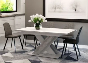 Extendable Table 140-180x80cm Kitchen STONE WHITE Gloss FAST FREE POSTAGE - Picture 1 of 8