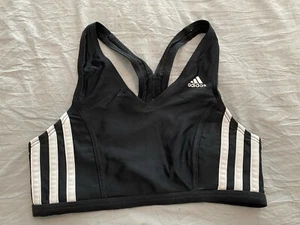 Adidas Girls Medium Sports Bra, Black With White Stripes - Picture 1 of 5