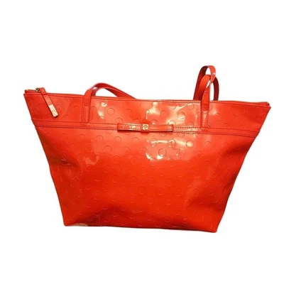 Bolsa tote Kate Spade New York laranja couro envernizado bolinhas zíper superior - Imagem 1 de 4