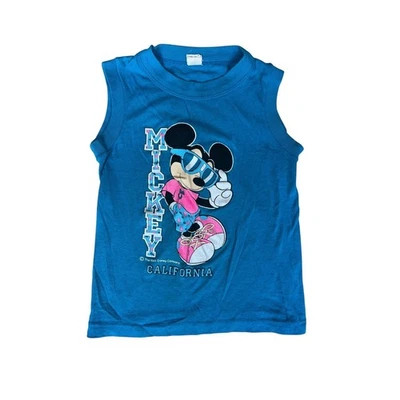 Camiseta de Colección Años 80 Mickey Mouse Niños Niño Sin Mangas Estampado Gráfico Azul Talla 5/6 Foto 1 de 3