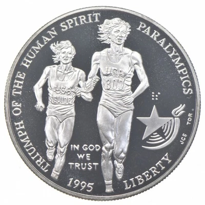 1995-P Proof Blind Runners Paralympic Commemorative Silver Dollar $1 *9769 - Image 1 of 3