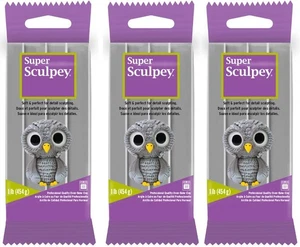 Super Sculpey Neutral Gray Lot of 3 1lb Blocks Polymer Clay Oven Bake - Picture 1 of 1
