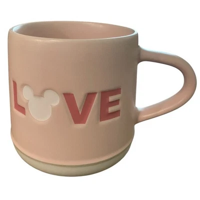 Nueva taza de café Disney Mickey Mouse Icon ''Love'' (rosa claro y blanco) Foto 1 de 4