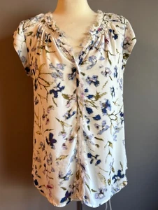 Daniel Rainn White Floral Sleeveless Top Frayed Edges - Size S - Picture 1 of 4