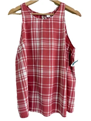 Старый темно-майка женщин средний розовый/белый клетку блузка без рукавов 4 июля - Изображение 1 из 4