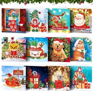 12 Pack Christmas Cards, 5D Diamond Painting Christmas Greeting Cards With - Picture 1 of 7