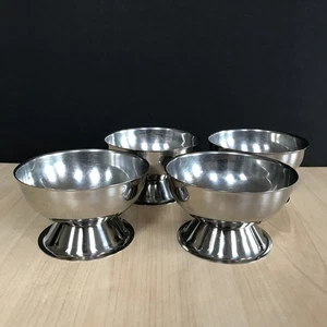 Vintage Stainless Steel Ice Cream Bowls x 4 Footed Dessert Sundae 9.5cm Dia - Picture 1 of 7