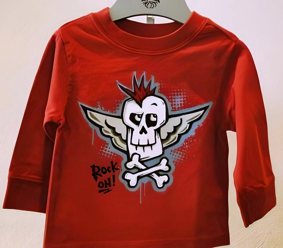 NUEVA Camiseta The Children's Place Niño Rojo Calavera Rock Manga Larga Talla: 4T Foto 1 de 1