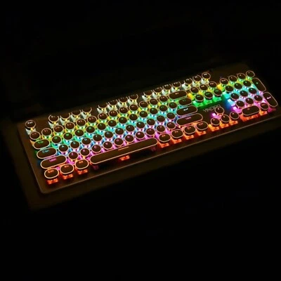 Retro Punk Mechanical Keyboard Blue Black RGB Switch 104 Keys USB Wired Gaming - Image 1 of 4
