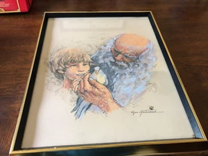 Rare Lynn Gertenbach Canvas Print of Grandson & Grandfather with Dove 14 x 18 - Picture 1 of 3