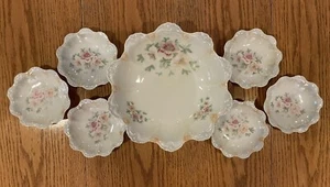 Vintage JSV China Germany Master Fruit Bowl Set Lusterware RARE Daylily Peach - Picture 1 of 14