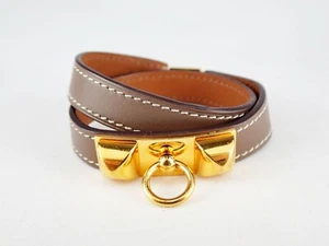 Hermes Rivale Double Tour Bracelet Bangle Etoupe Leather N - Picture 1 of 12