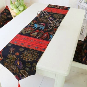 Ethnic Style Auspicious Elephant Table Runner Tassel Rectangle Totem Tablecloth - Picture 1 of 9