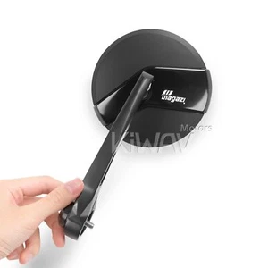 Pair bar end mirror Missie round black fit Guzzi V7 III Milano threaded OEM bar - Picture 1 of 8