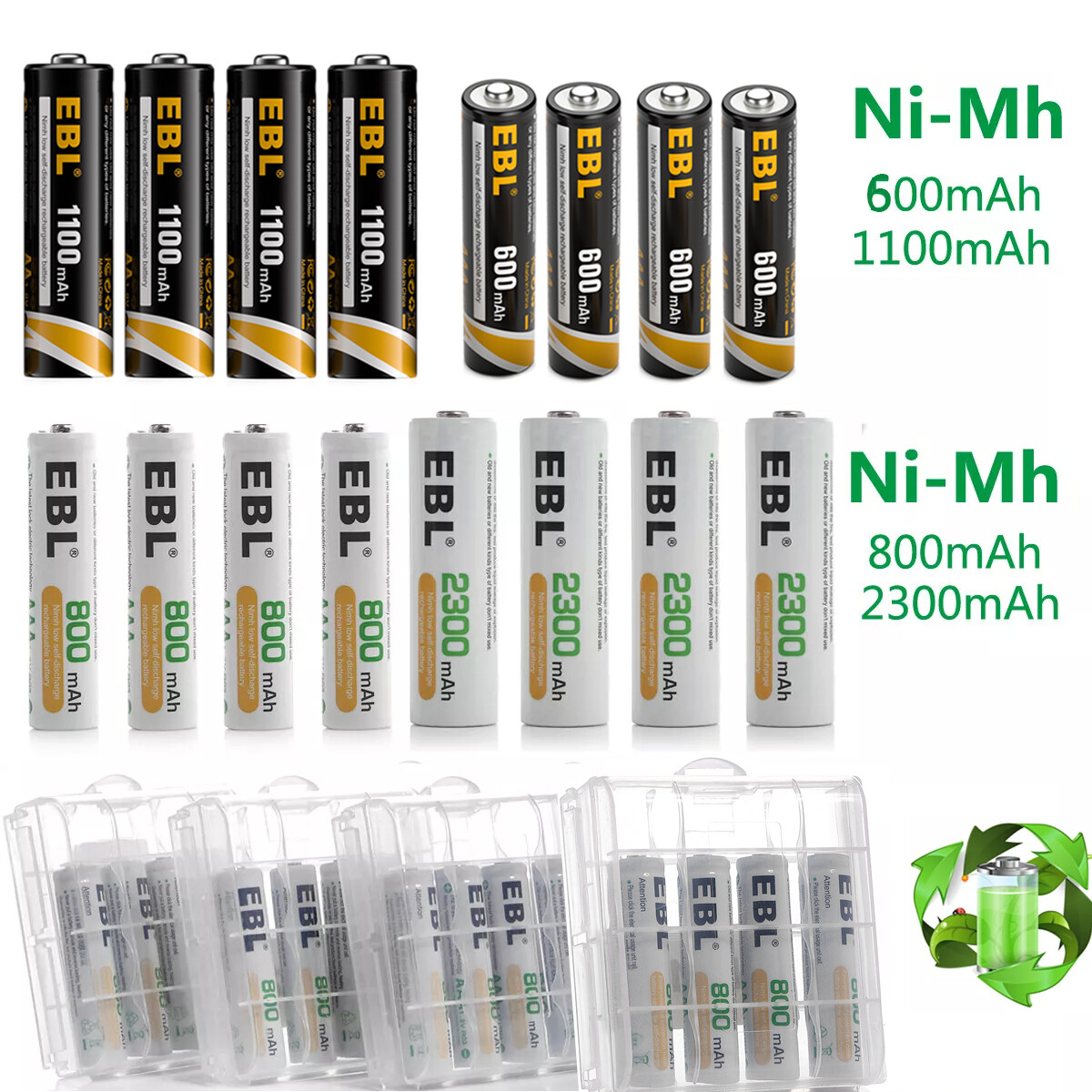 AA NiCd Rechargeable Batteries 20-Pack - 800mAh, 1.2V, For Solar Garden ...