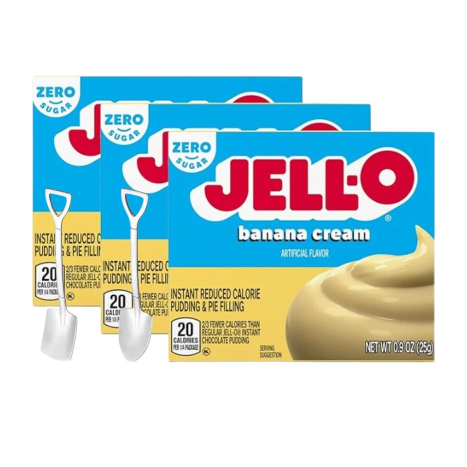 Caja de pudín de gelatina de 1 oz (paquete de 3) mini cucharas de pala (crema de plátano cero azúcar) Foto 1 de 1