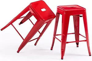Set of 2 Counter Height Stools Backless Red Metal Barstools 24" High Bar Stools - Picture 1 of 7