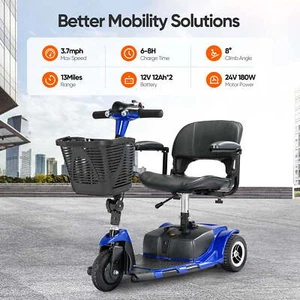 3 Wheels Mobility Scooters Electric Powered Mobile Folding Wheelchair Device New - Picture 1 of 22