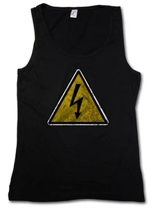 ACHTUNG HIGH VOLTAGE VINTAGE LOGO SIGN TANK TOP GYM VEST - Gefahr AC/DC Flash - Bild 1 von 2