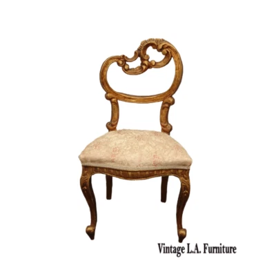 Antique French Louis XIV Rococo Gold Heart Shaped Side Chair ~ Vanity Chair 2of2 - Image 1 of 4