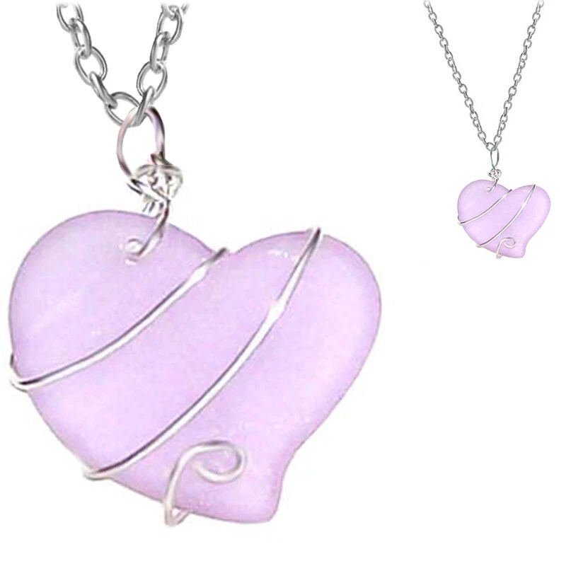 США | Ремесленник серебряная проволока надежном сердце морской стеклянный бусина и цепочка ожерелье * MERZIEs * - Изображение 1 из 1