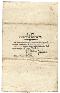 1827 New Years Ball, Bridport Vermont Hand Delivered Stampless Cover/Program - Picture 1 of 2