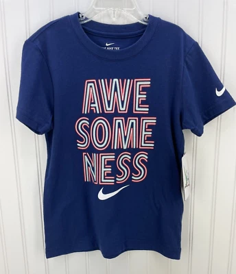 NUEVO CON ETIQUETAS Camiseta Nike Azul Brilla en la Oscuridad Logo Camiseta Talla 7 Manga Corta Foto 1 de 4