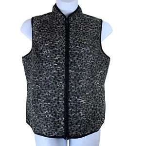 Christopher Banks Size Large Vest Black White Gold Zip Up Woven Front Womens - Picture 1 of 5
