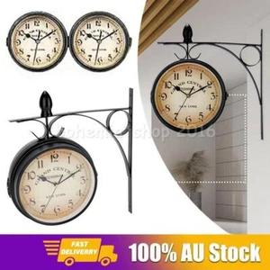 Vintage Outdoor Bracket Clock Garden Station Wall Clock Double Sided Clock new - Picture 1 of 11