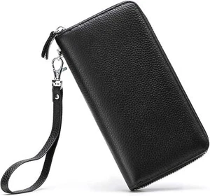 Damen Geldbörse RFID Schutz Echtleder umlaufender Reißverschluss Clutch schwarz - Bild 1 von 7