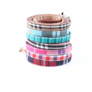 Dog Collar Leads Tartan Plaid Check Pu Leather Pet Puppy Cat UK Stock - Picture 1 of 8