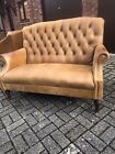 Fine Pale Tan Leather Laura Ashley Chesterfield Two Seat Library Sofa